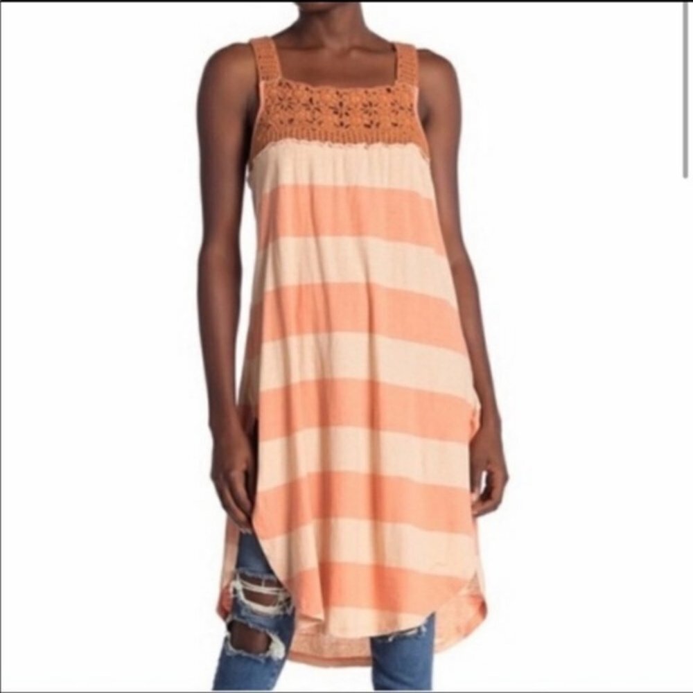 We The Free Sayulita Striped Crocheted Tunic Dress